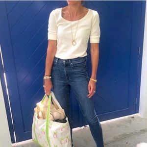 Dudley Stephens • Cream Ribbed College Tee Size Large